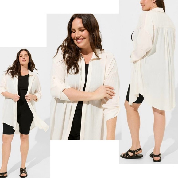❌SOLD❌Torrid Open Front Gauze Kimono Shirt in Dew Color | Torrid Size 0 - Picture 3 of 14
